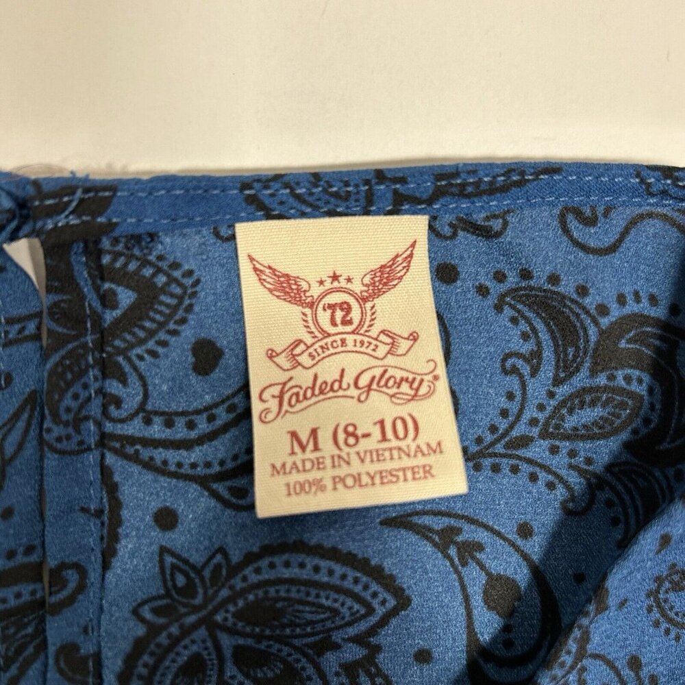 Faded Glory Peplum Top Women’s Medium M Blue Black Paisley ¾ Sleeves Crew Blouse - Picture 5 of 6